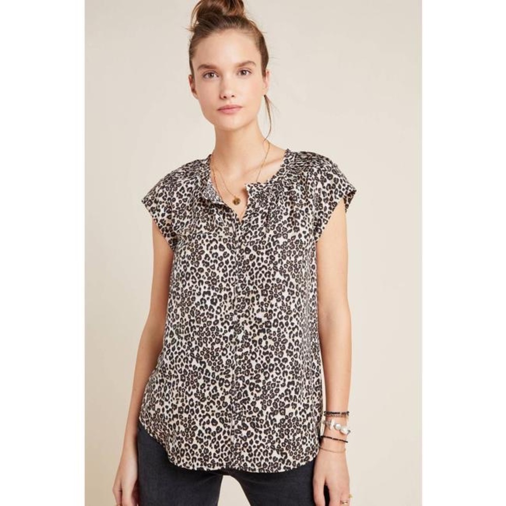 Anthropologie Daniel Rainn Plus Size Leopard Print Blouse 2X